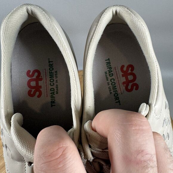 S SAS Womens Free Time Shoe Size 8 WIDE Bone Cream Leather Casual Sneaker Lace l - Picture 7 of 8